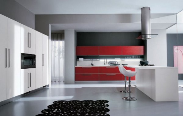 Cuisine  Modele GLACE blanc et bordeau mat